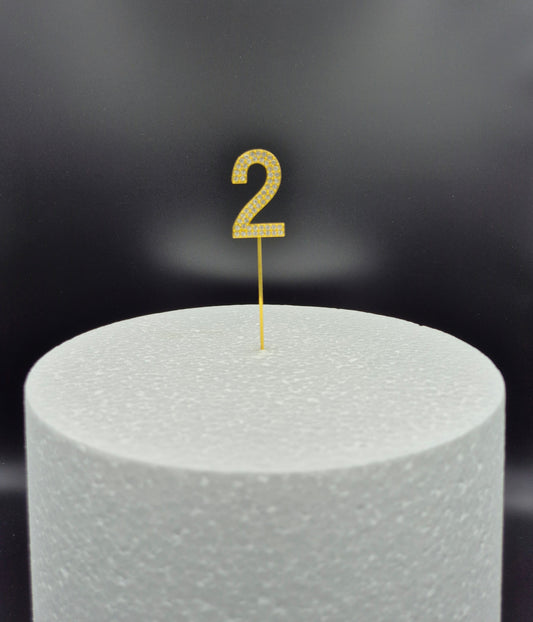 Cijfer Taarttopper 0-9 met Steentjes – Goud Glitter, 11 cm – foto 2