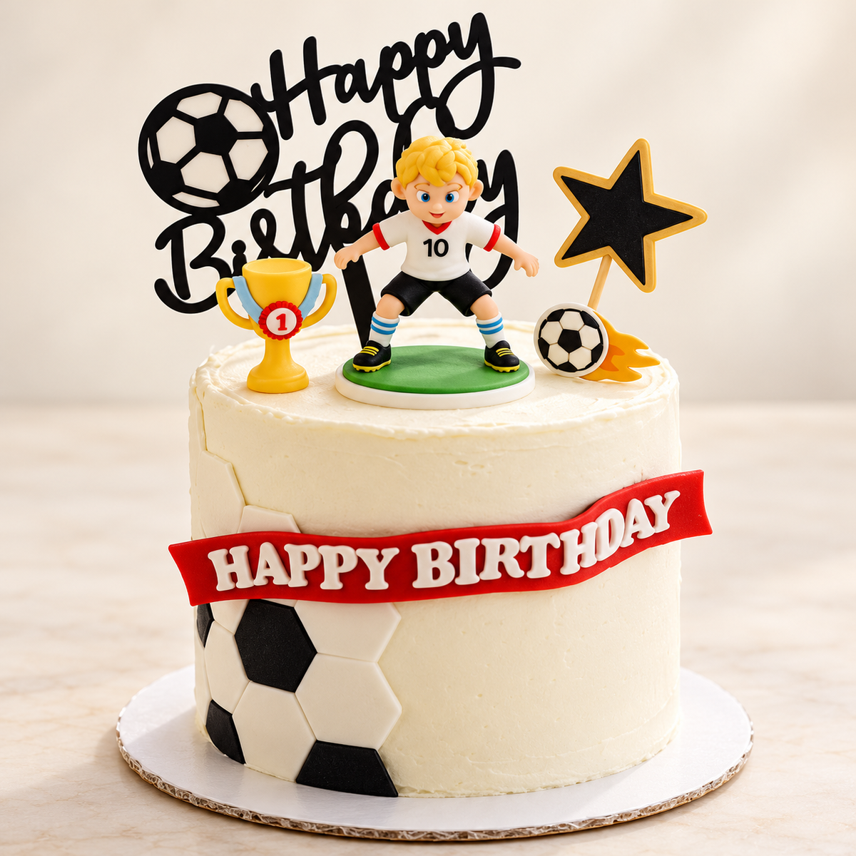Voetbal taartdecoratie set - Voetballers en beker