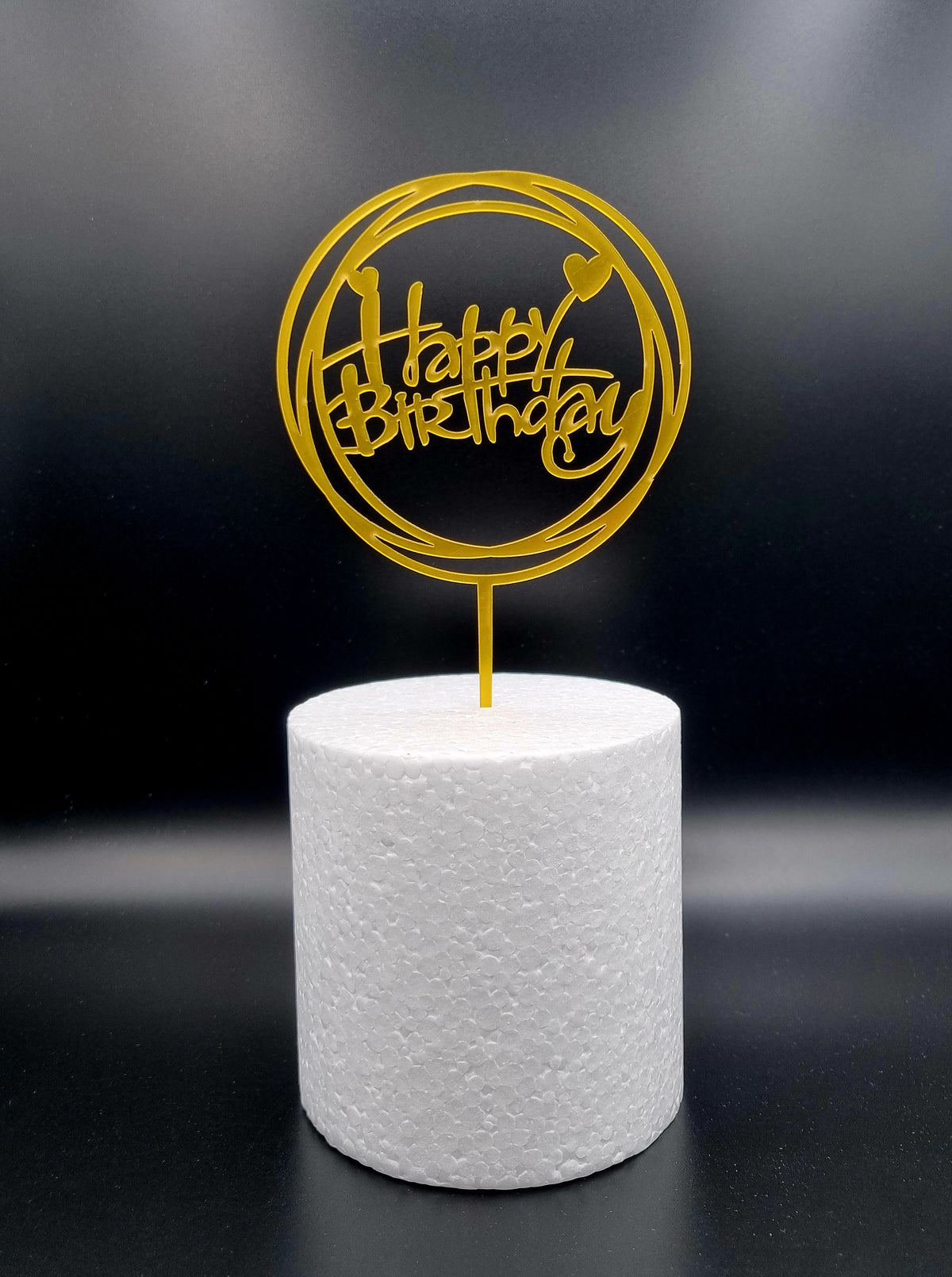 Taarttopper Happy Birthday Cirkel met Hartjes – Goud