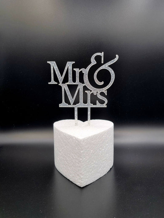 Taarttopper Mr & Mrs – Zilver Glitter