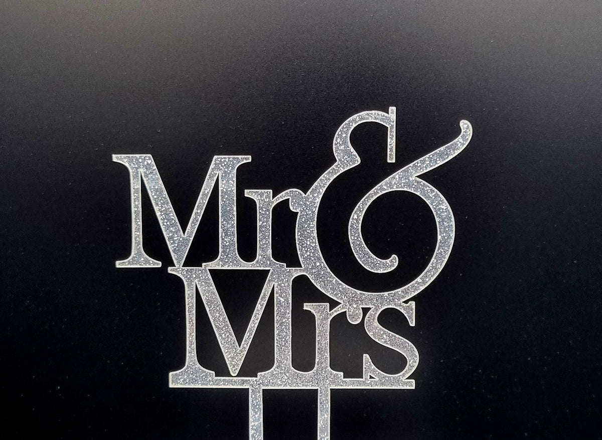 Taarttopper Mr & Mrs – Zilver Glitter – foto 2