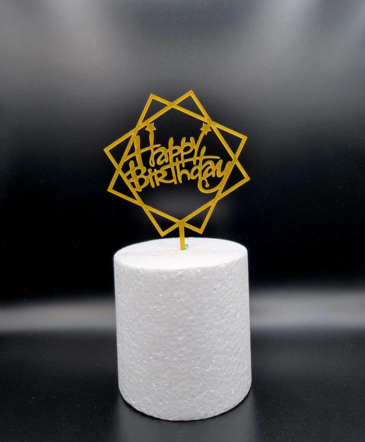 Taarttopper Happy Birthday Vierkant met Sterretjes – Goud