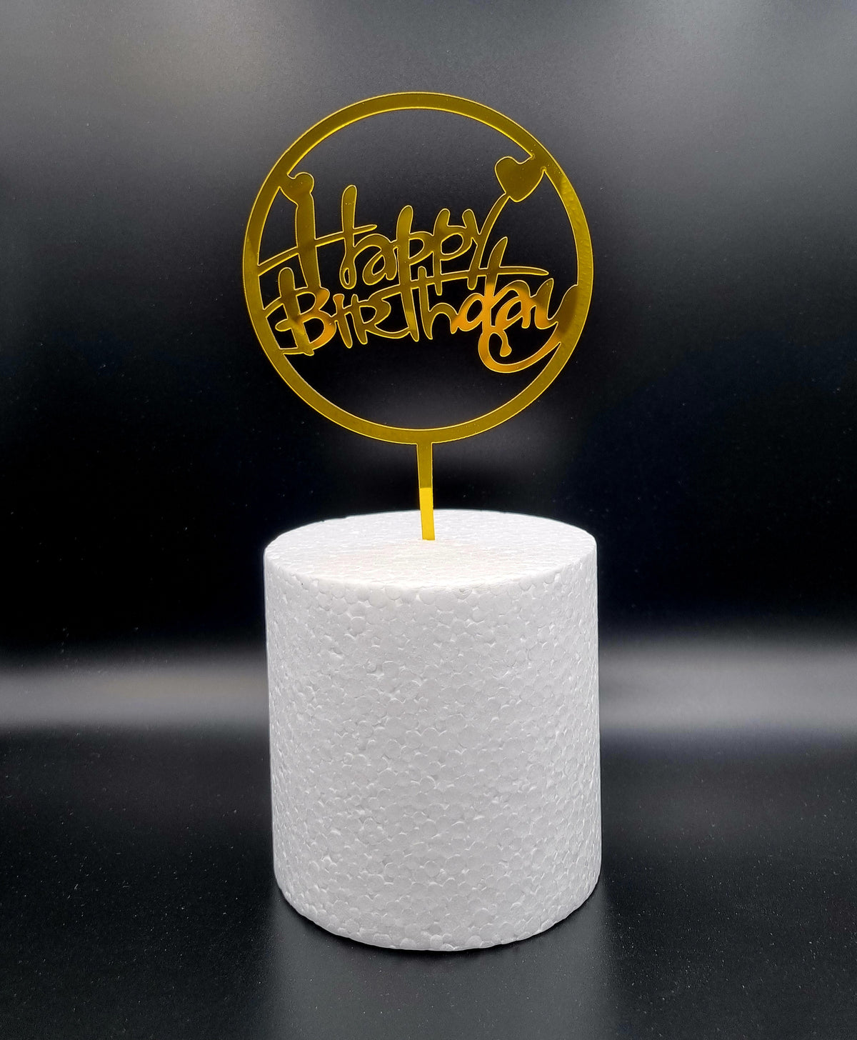 Taarttopper Happy Birthday Cirkel met Hartjes – Goud