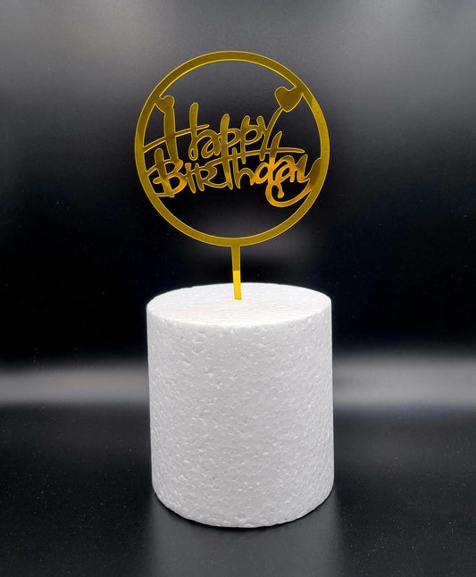 Taarttopper Happy Birthday Cirkel met Hartjes – Goud