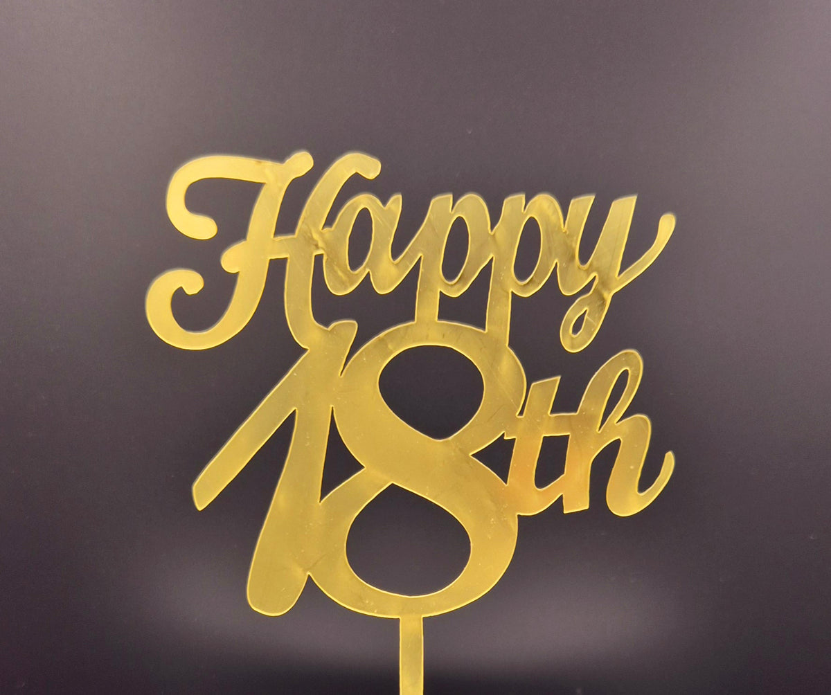 Taarttopper Happy 18th – Goud – foto 3