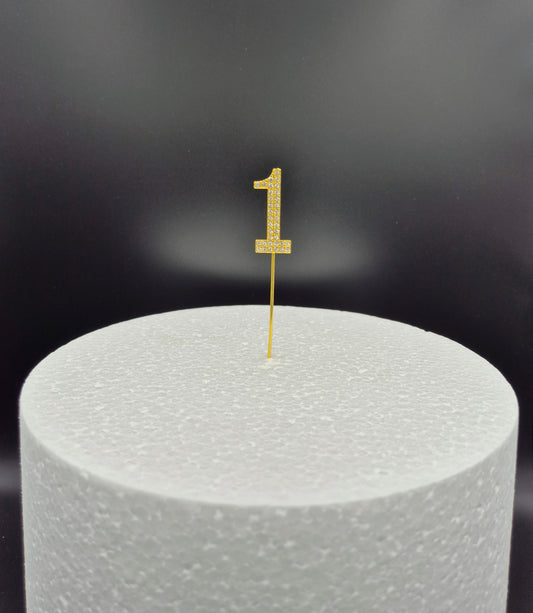 Cijfer Taarttopper 0-9 met Steentjes – Goud Glitter, 11 cm