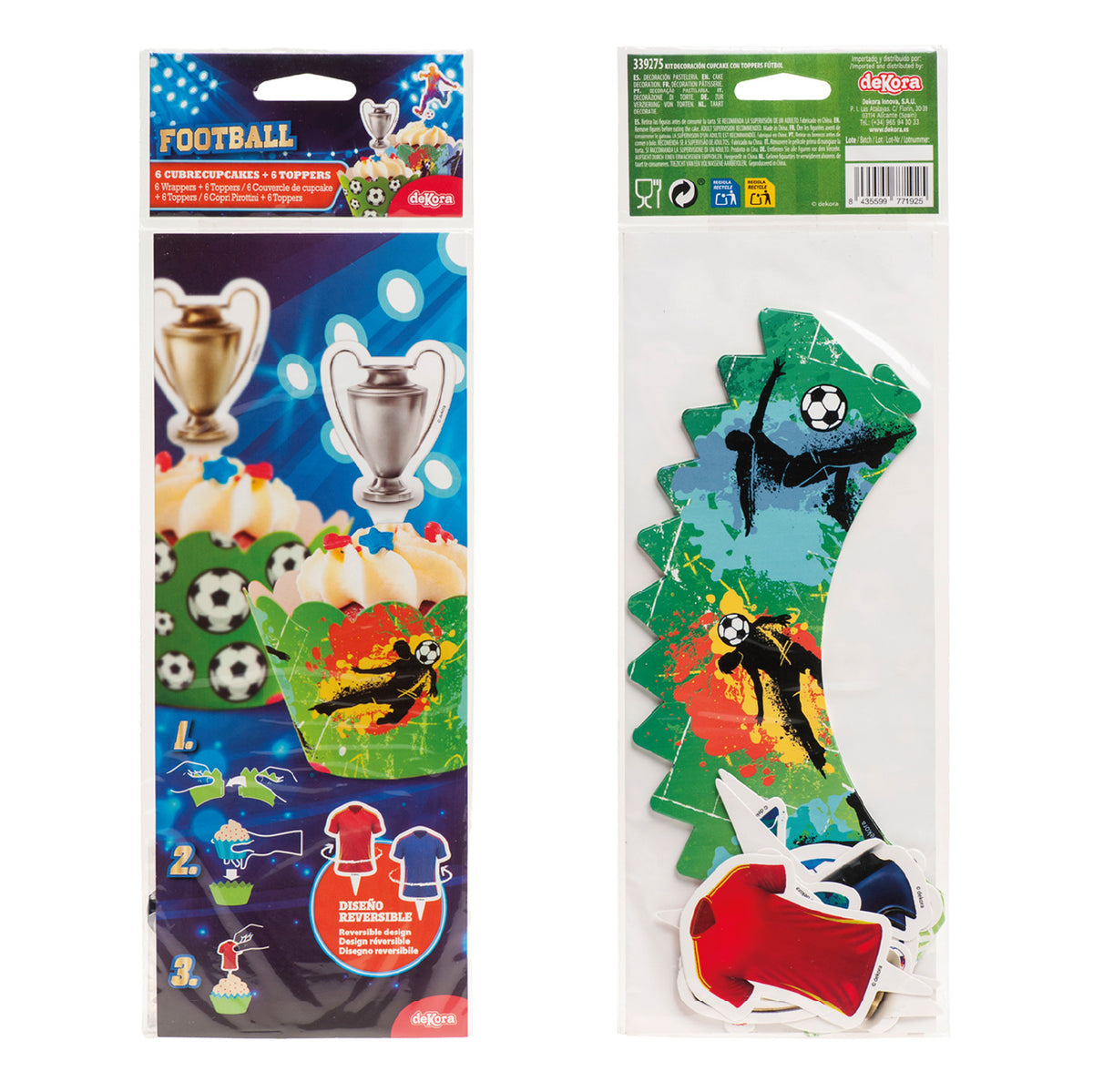 Voetbal cupcake wrappers met toppers (12 stuks)