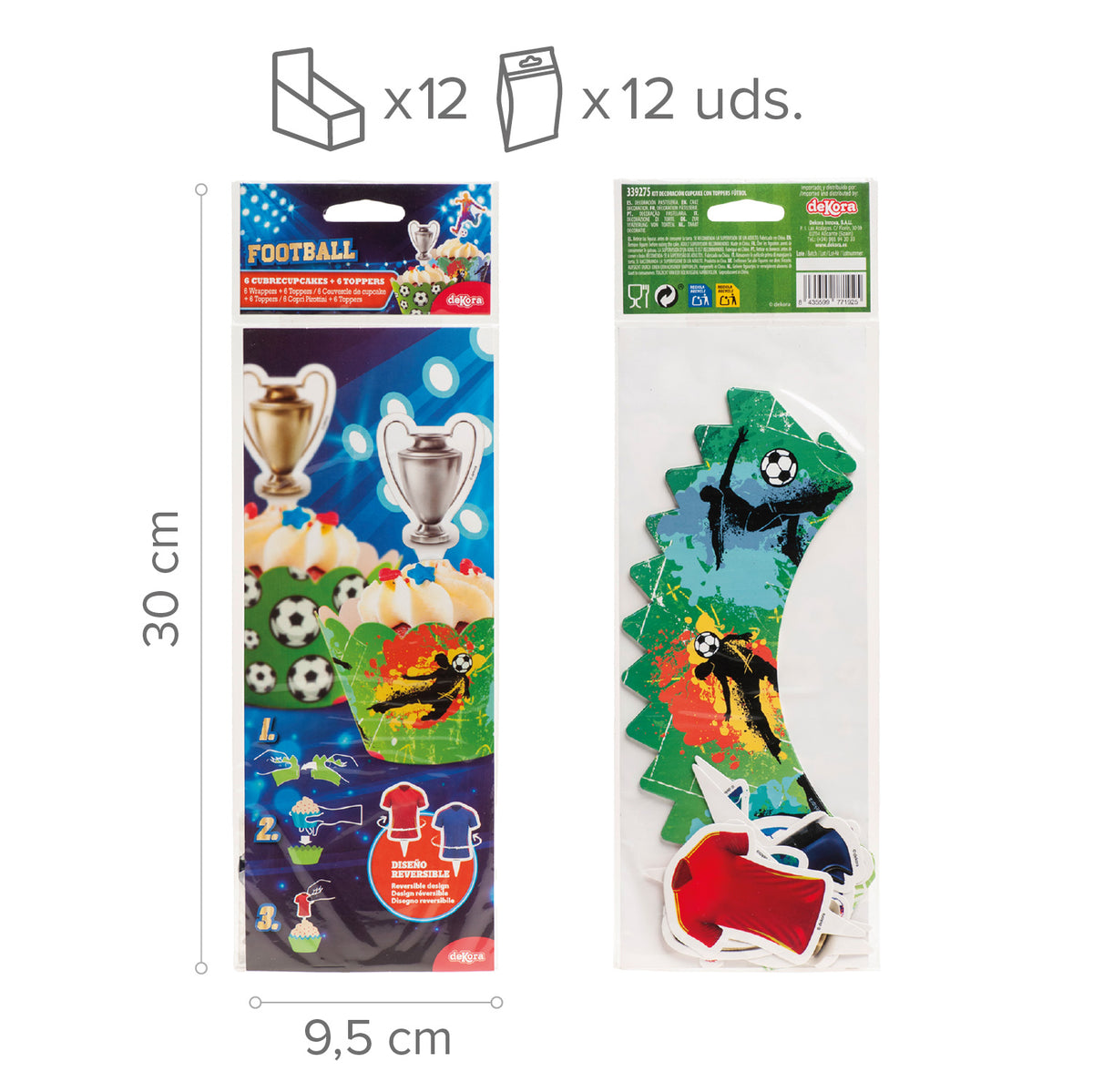 Voetbal cupcake wrappers met toppers (12 stuks)