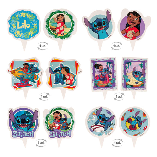 Stitch cupcake wrappers met toppers (12 stuks)