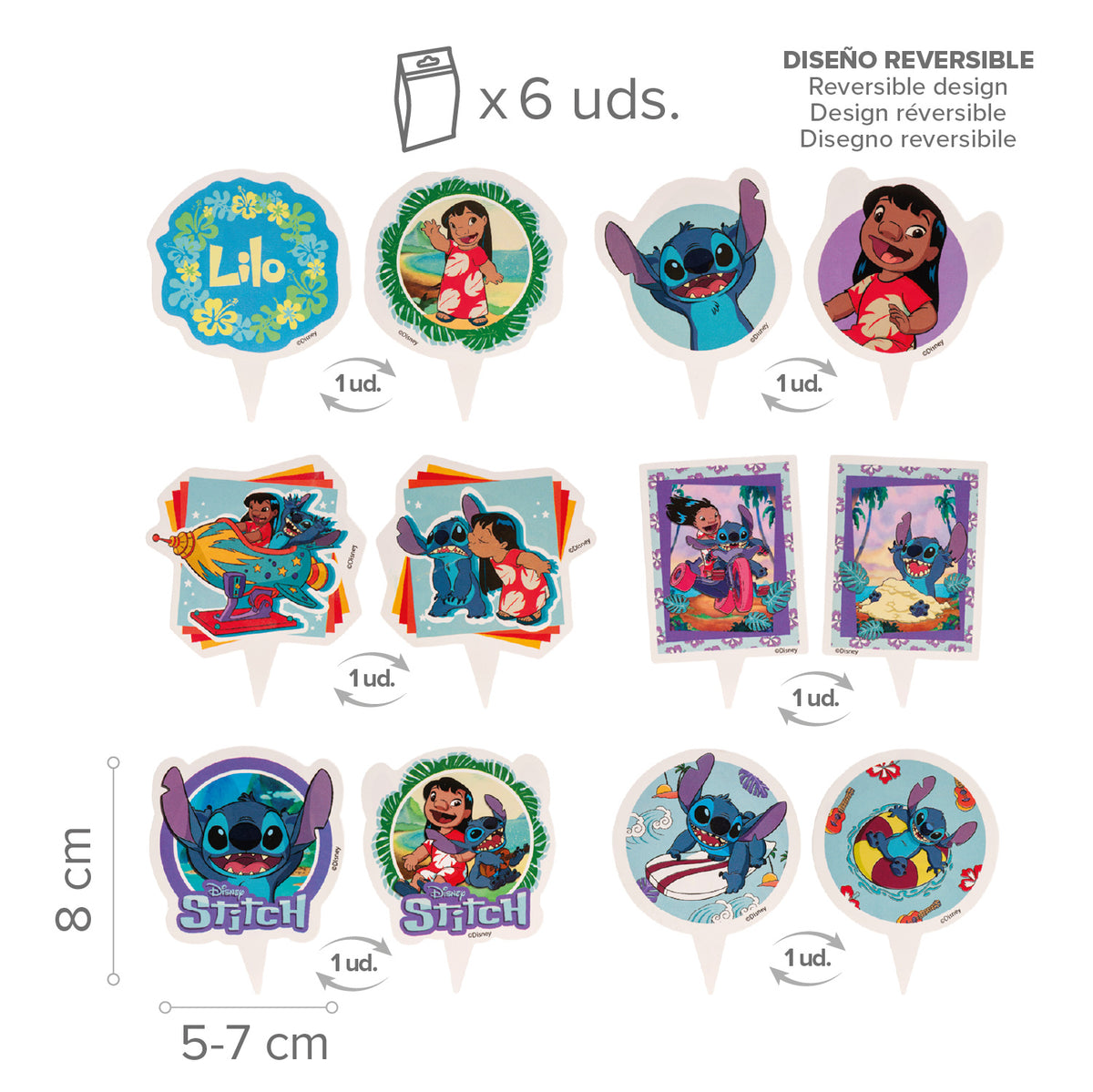 Stitch cupcake wrappers met toppers (12 stuks)