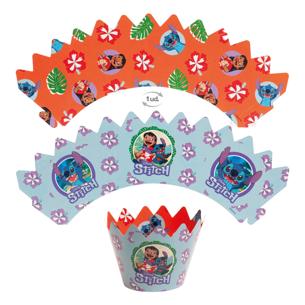Stitch cupcake wrappers met toppers (12 stuks)
