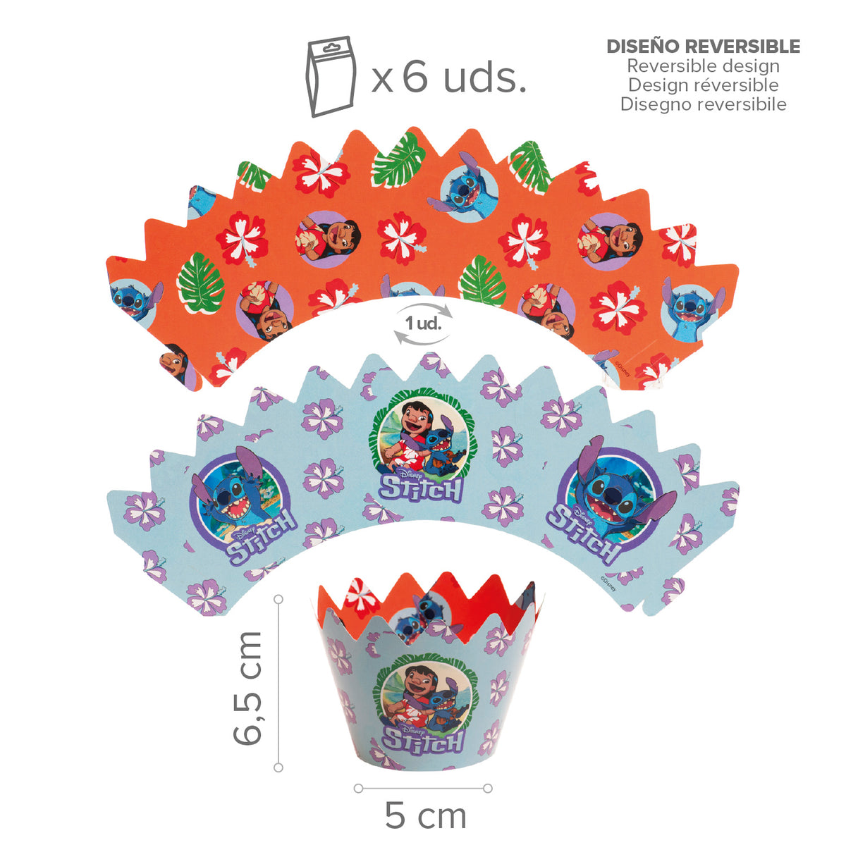 Stitch cupcake wrappers met toppers (12 stuks)