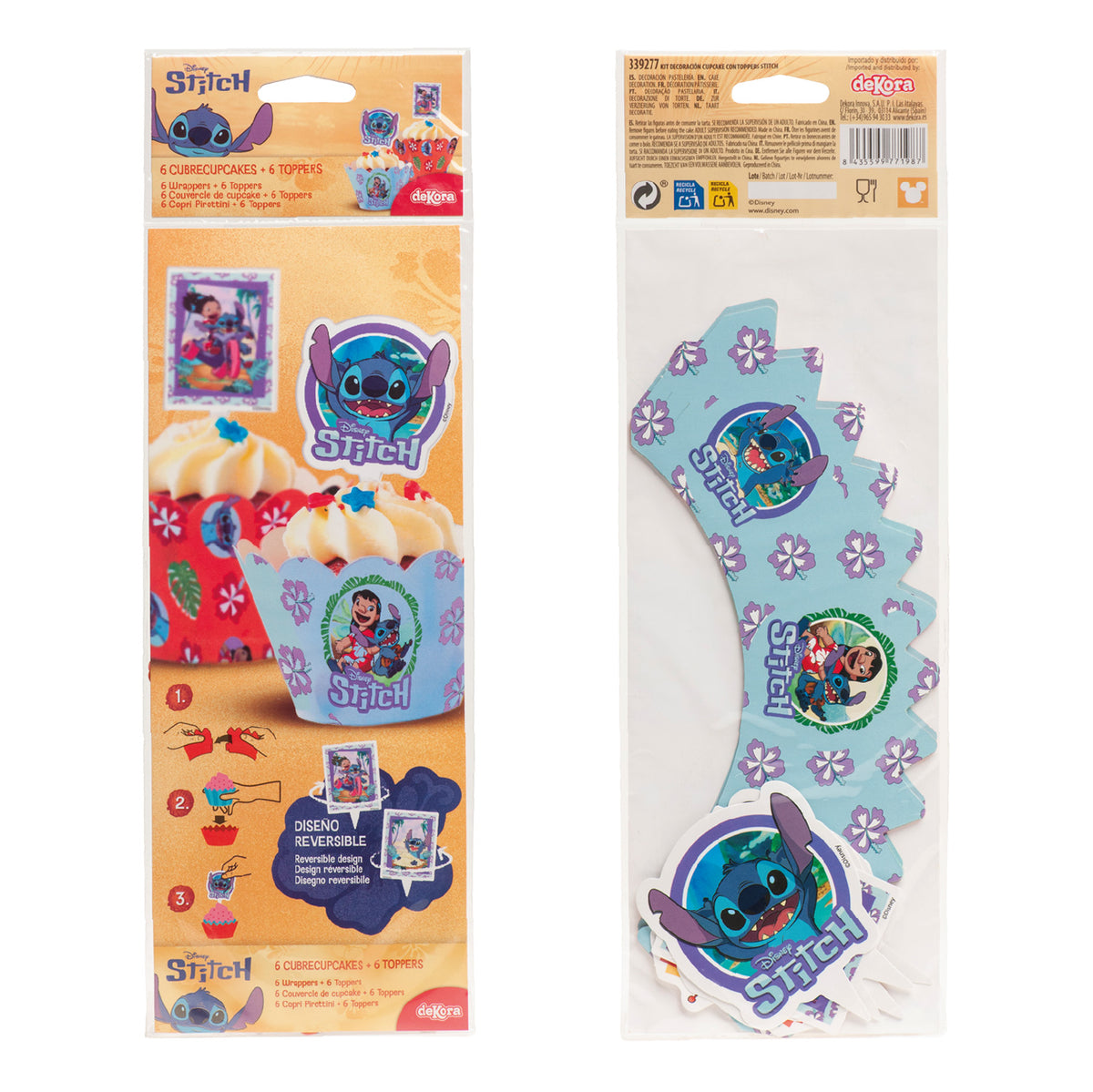 Stitch cupcake wrappers met toppers (12 stuks)