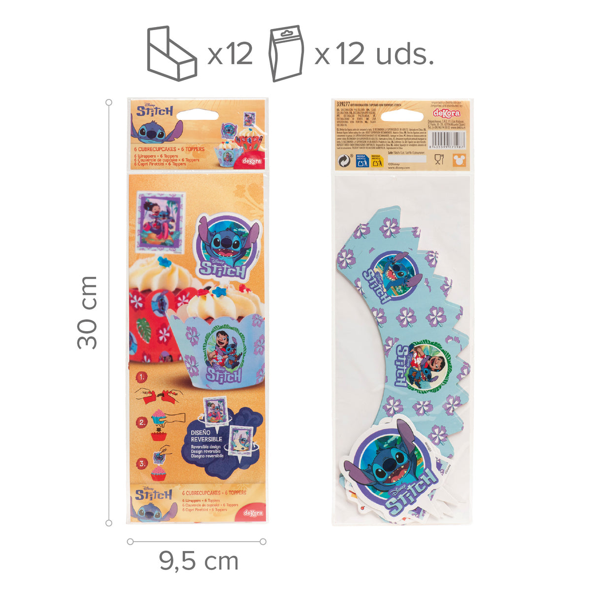 Stitch cupcake wrappers met toppers (12 stuks)