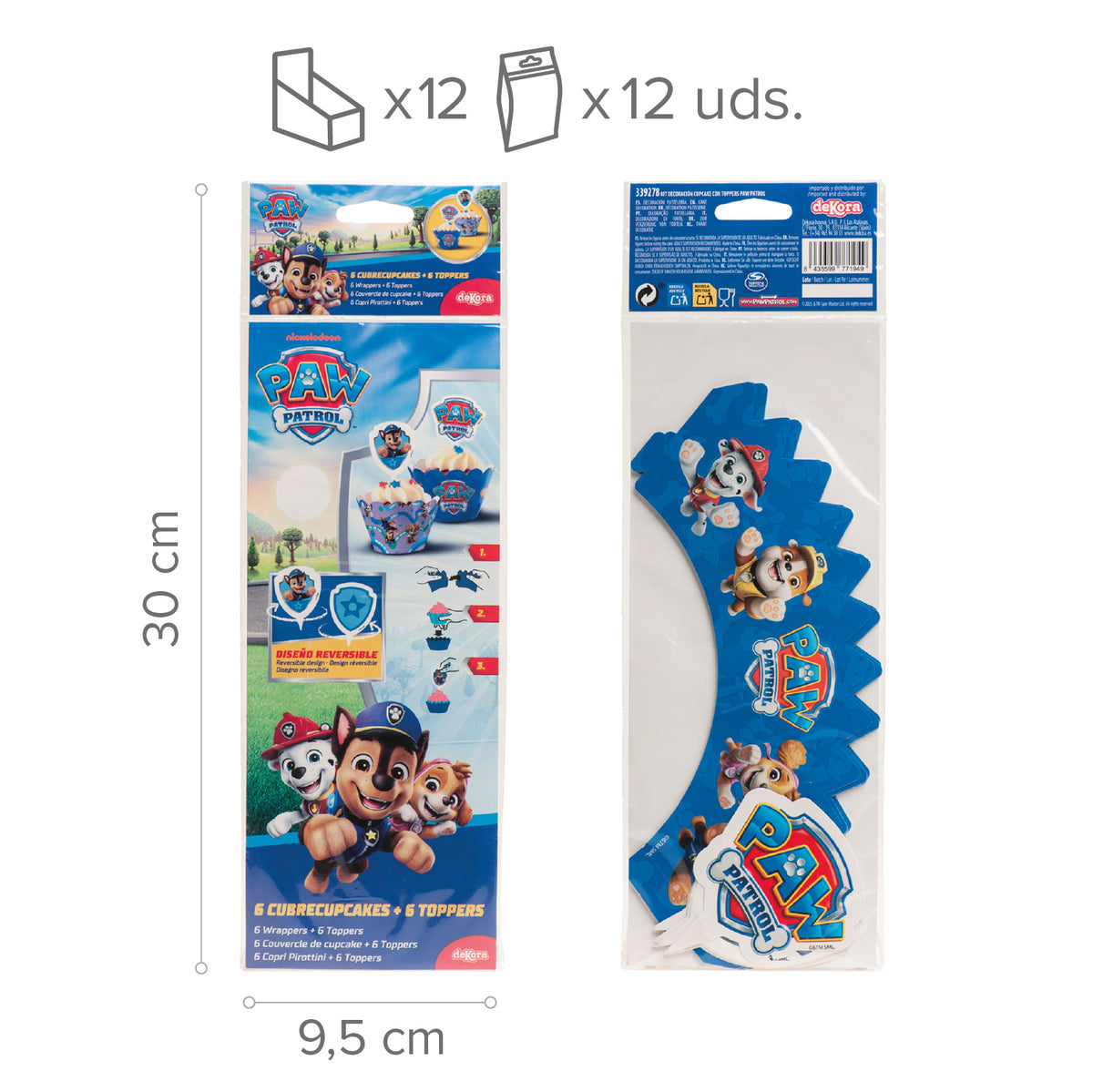 Paw Patrol cupcake wrappers met toppers (12 stuks)