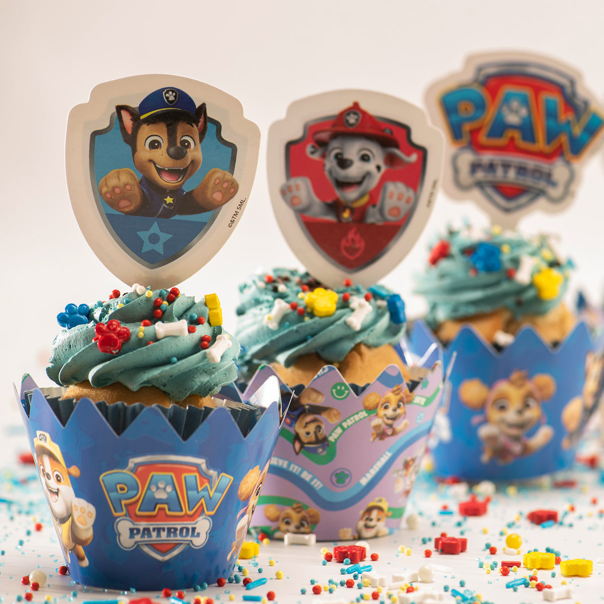 Paw Patrol cupcake wrappers met toppers (12 stuks)