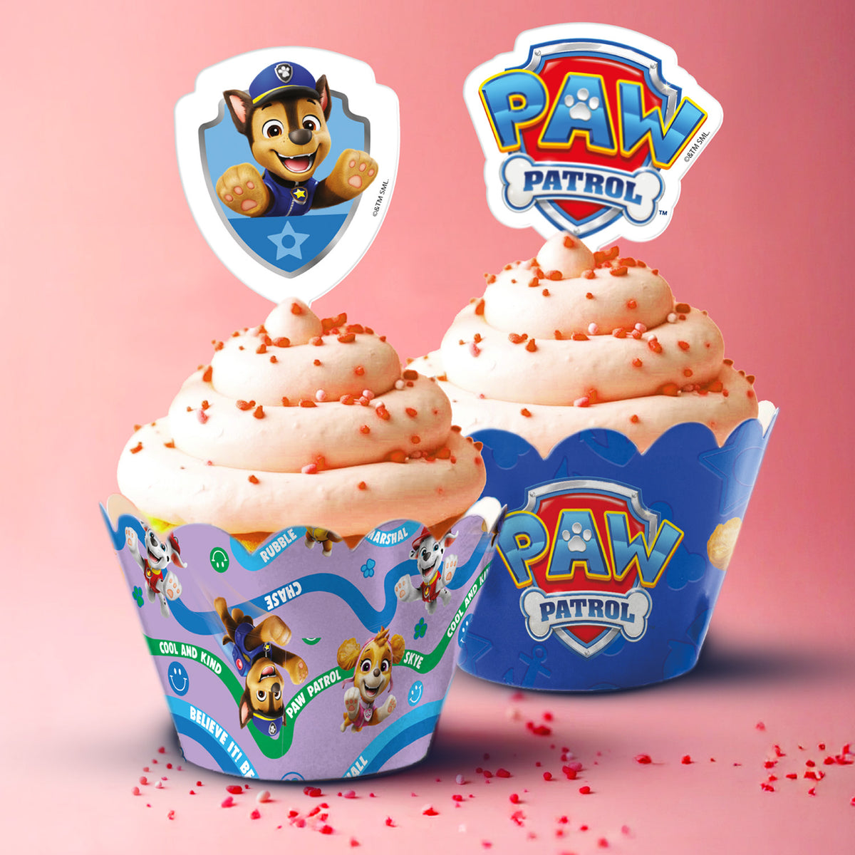 Paw Patrol cupcake wrappers met toppers (12 stuks)