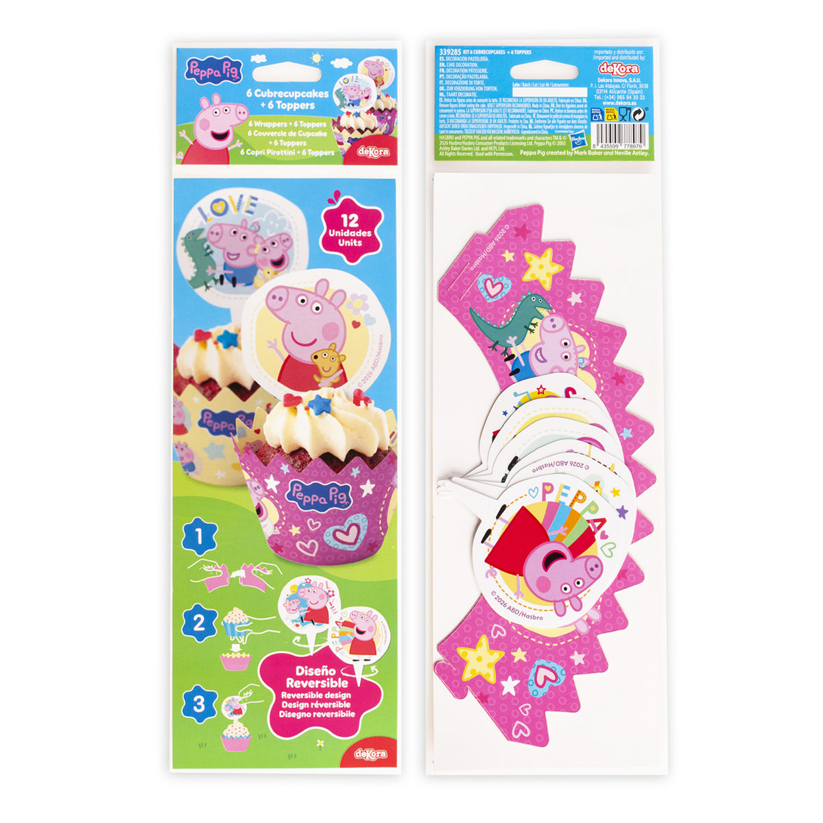 Peppa Pig cupcake wrappers met toppers (12 stuks)