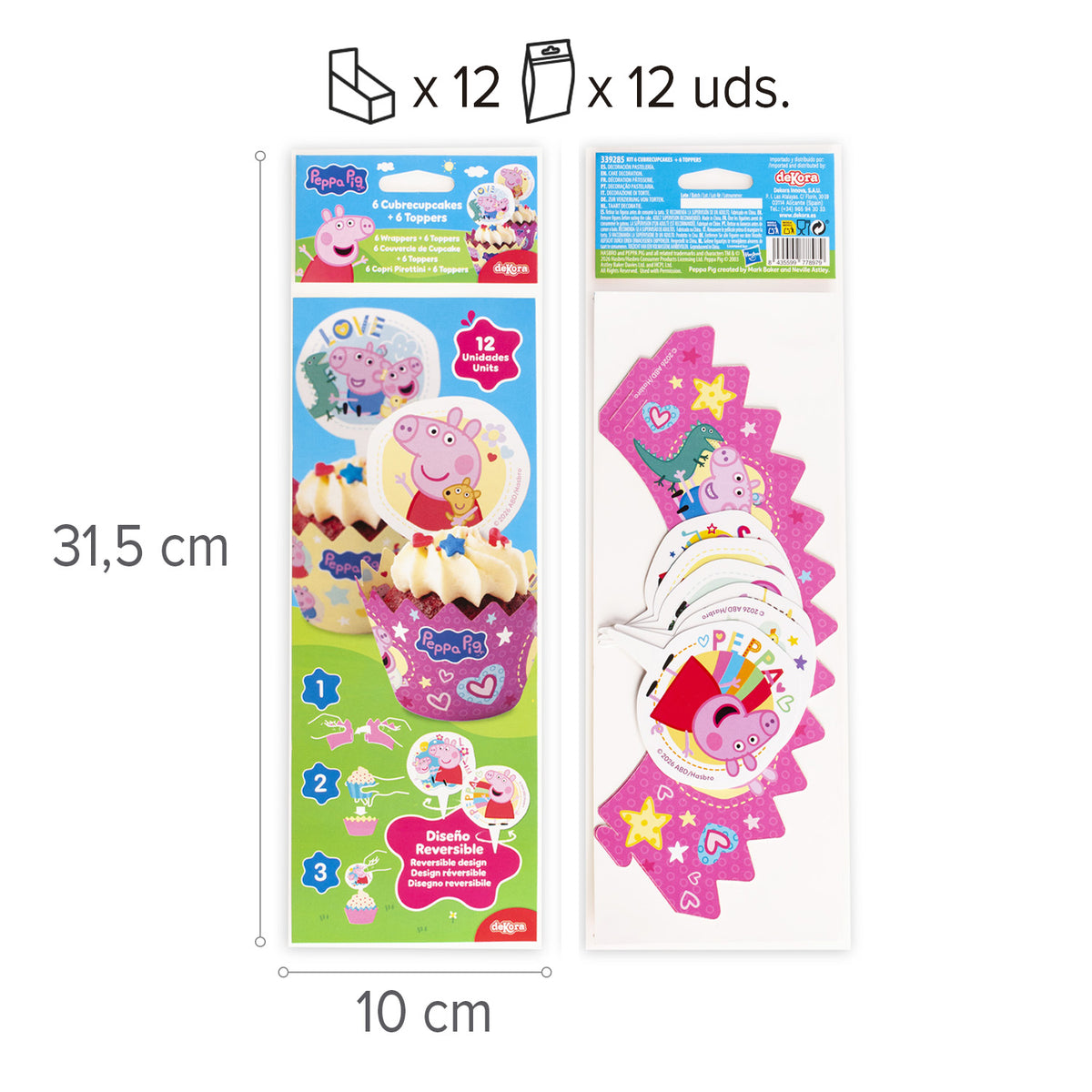 Peppa Pig cupcake wrappers met toppers (12 stuks)