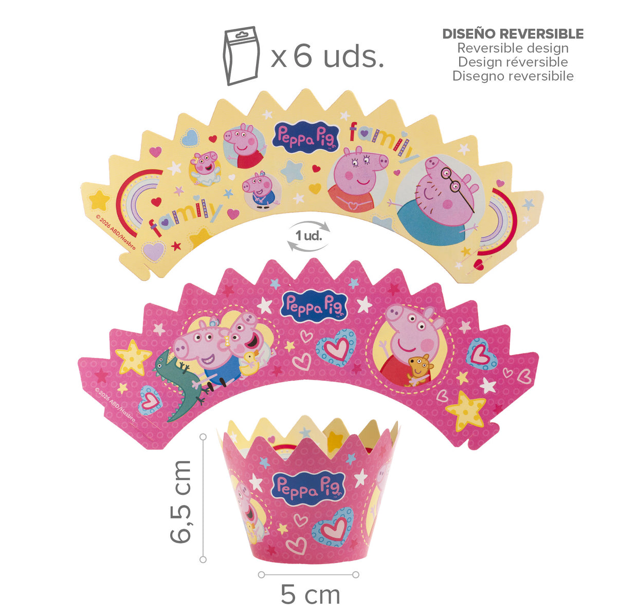 Peppa Pig cupcake wrappers met toppers (12 stuks)