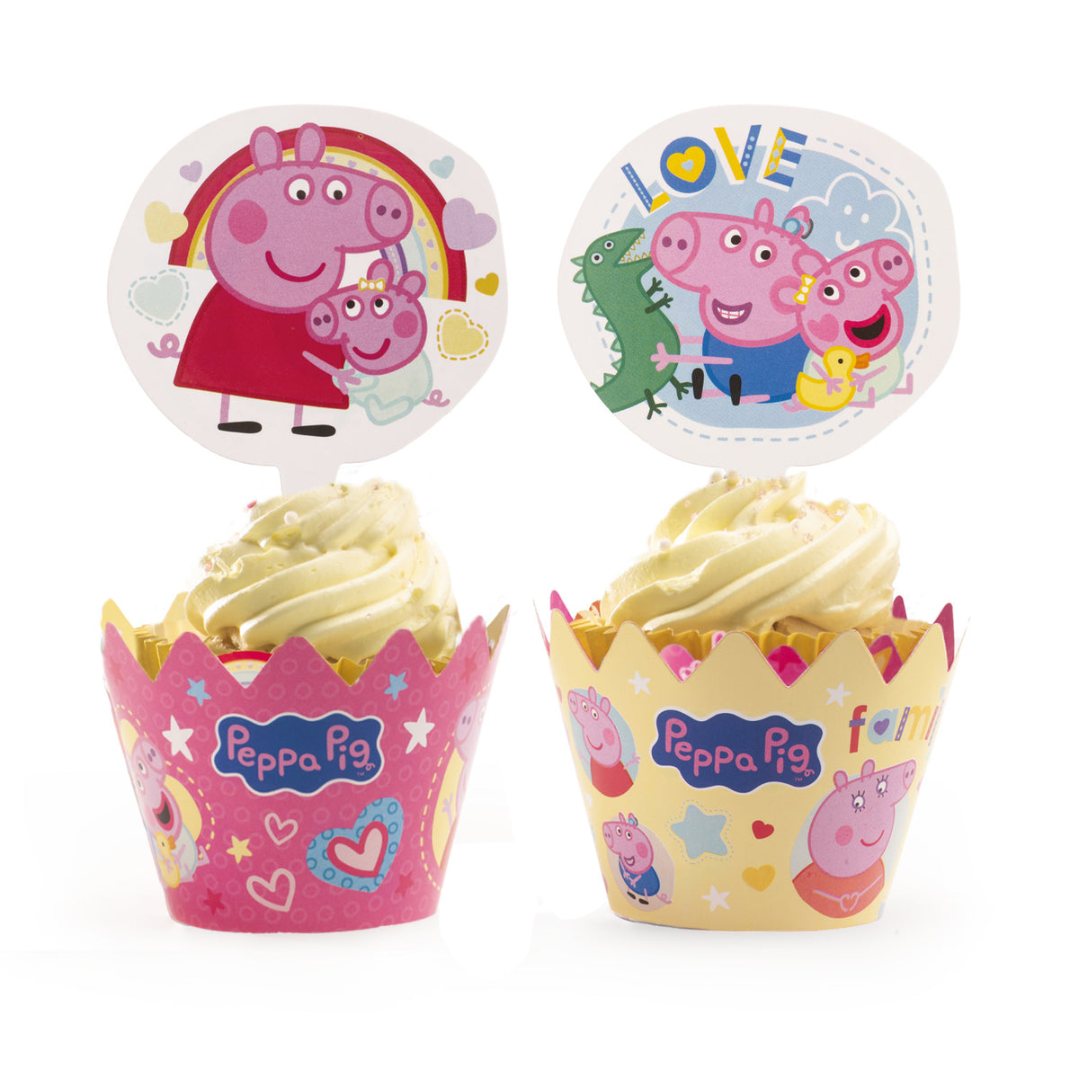 Peppa Pig cupcake wrappers met toppers (12 stuks)