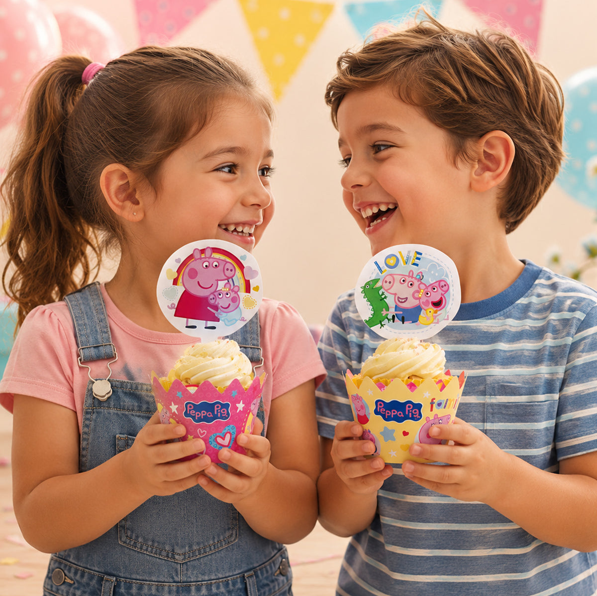 Peppa Pig cupcake wrappers met toppers (12 stuks)