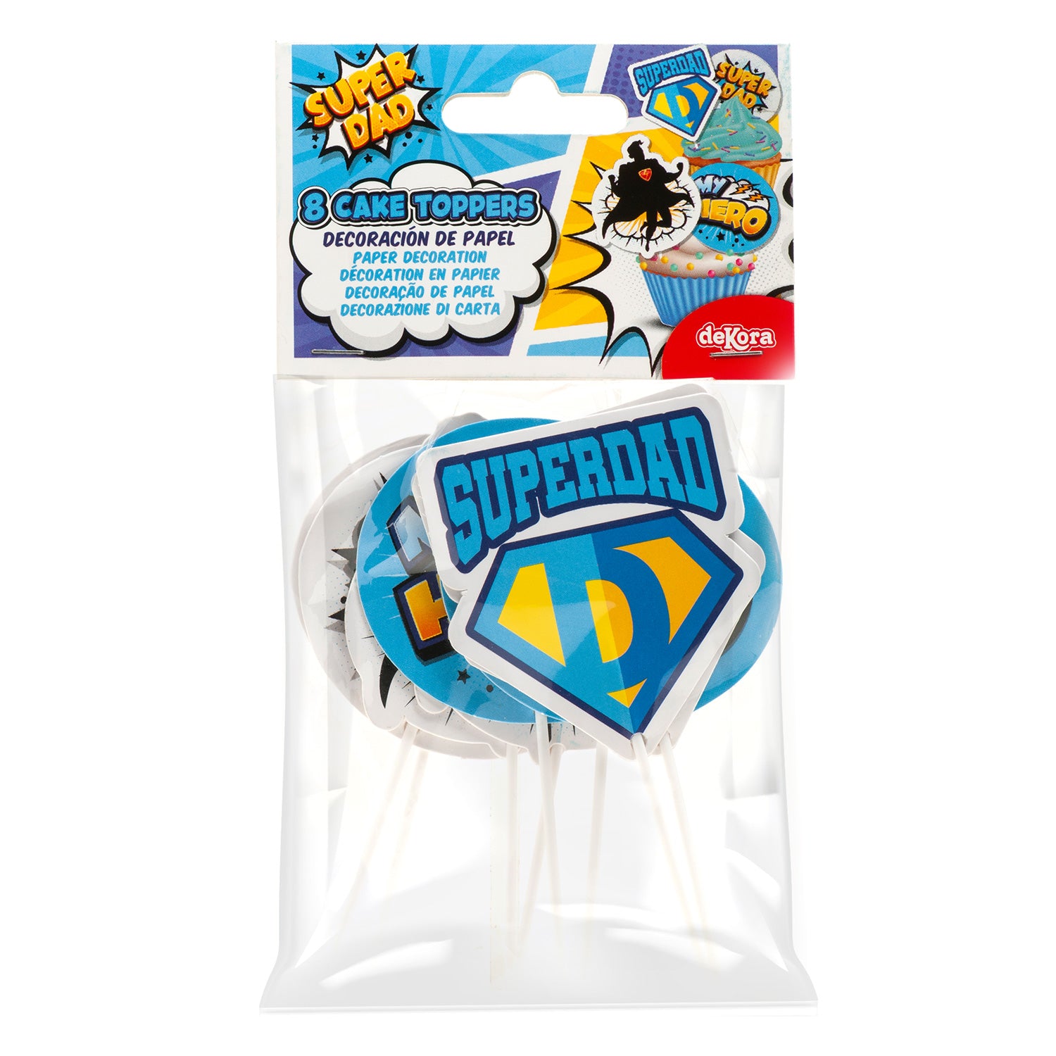 Vaderdag - Papieren Caketoppers Superdad - 8 stuks - 4 designs