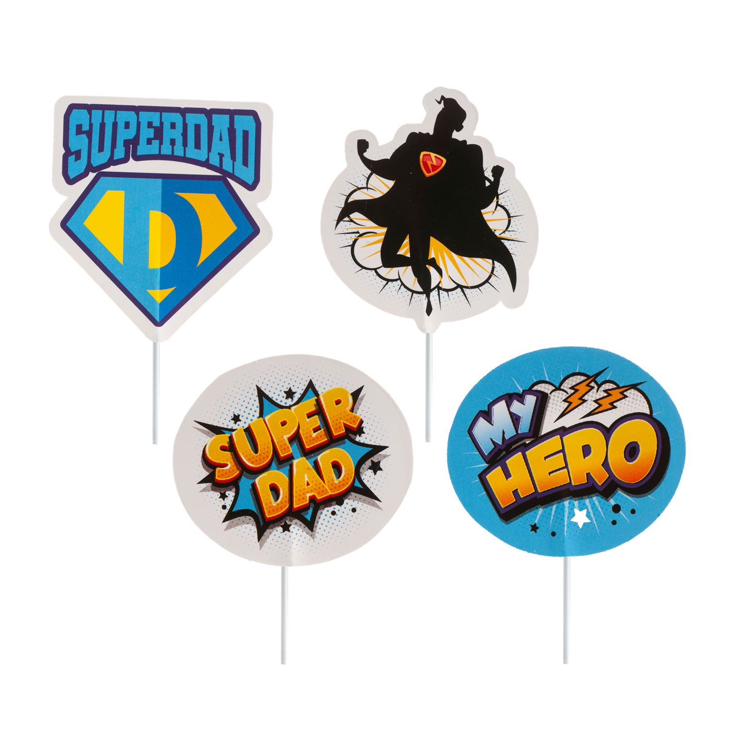 Vaderdag - Papieren Caketoppers Superdad - 8 stuks - 4 designs