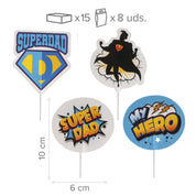 Vaderdag - Papieren Caketoppers Superdad - 8 stuks - 4 designs