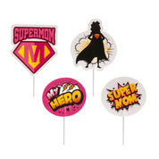 Moederdag - Papieren Caketoppers Supermom - 8 stuks - 4 designs