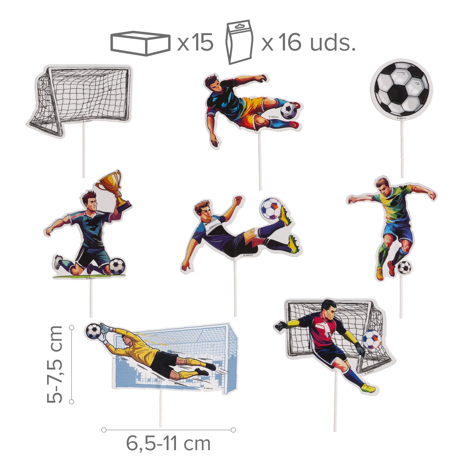 Voetbal Taartdecoratie Set - 16 Cupcake toppers - Voetballers, Doel & Voetbal