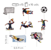 Voetbal Taartdecoratie Set - 16 Cupcake toppers - Voetballers, Doel & Voetbal