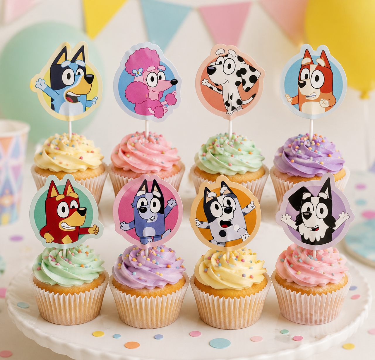 Bluey Cupcake Toppers – Set van 16 Stuks – Dekora