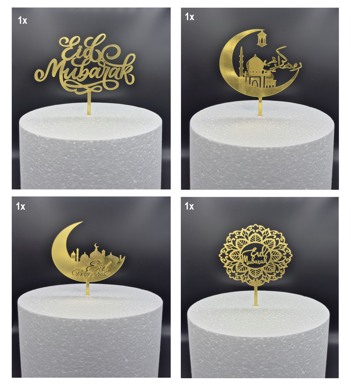 Taarttoppers Eid Mubarak – Set van 4, Goud