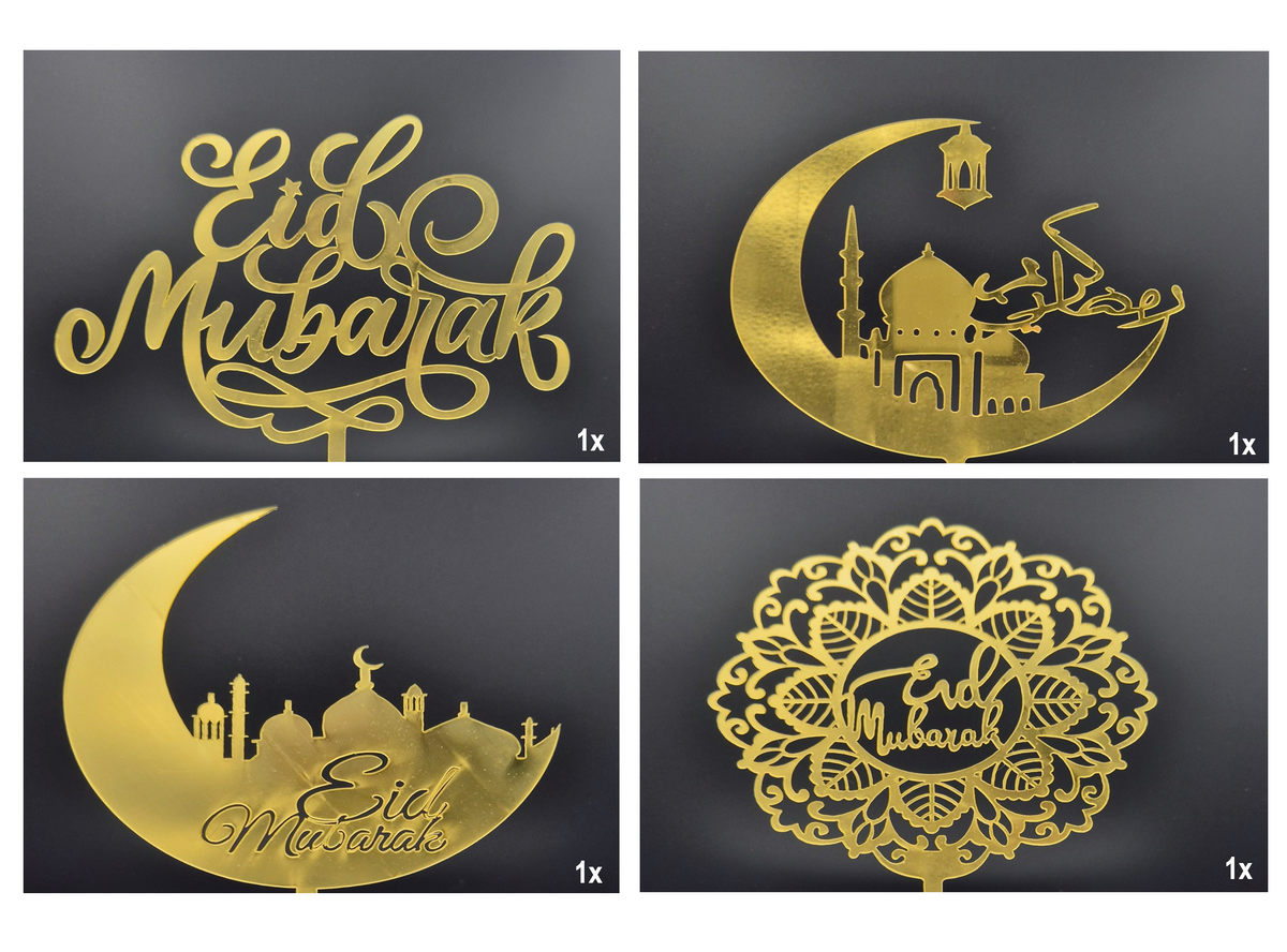 Taarttoppers Eid Mubarak – Set van 4, Goud – foto 2