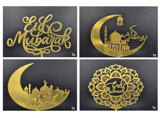 Taarttoppers Eid Mubarak – Set van 4, Goud – foto 2