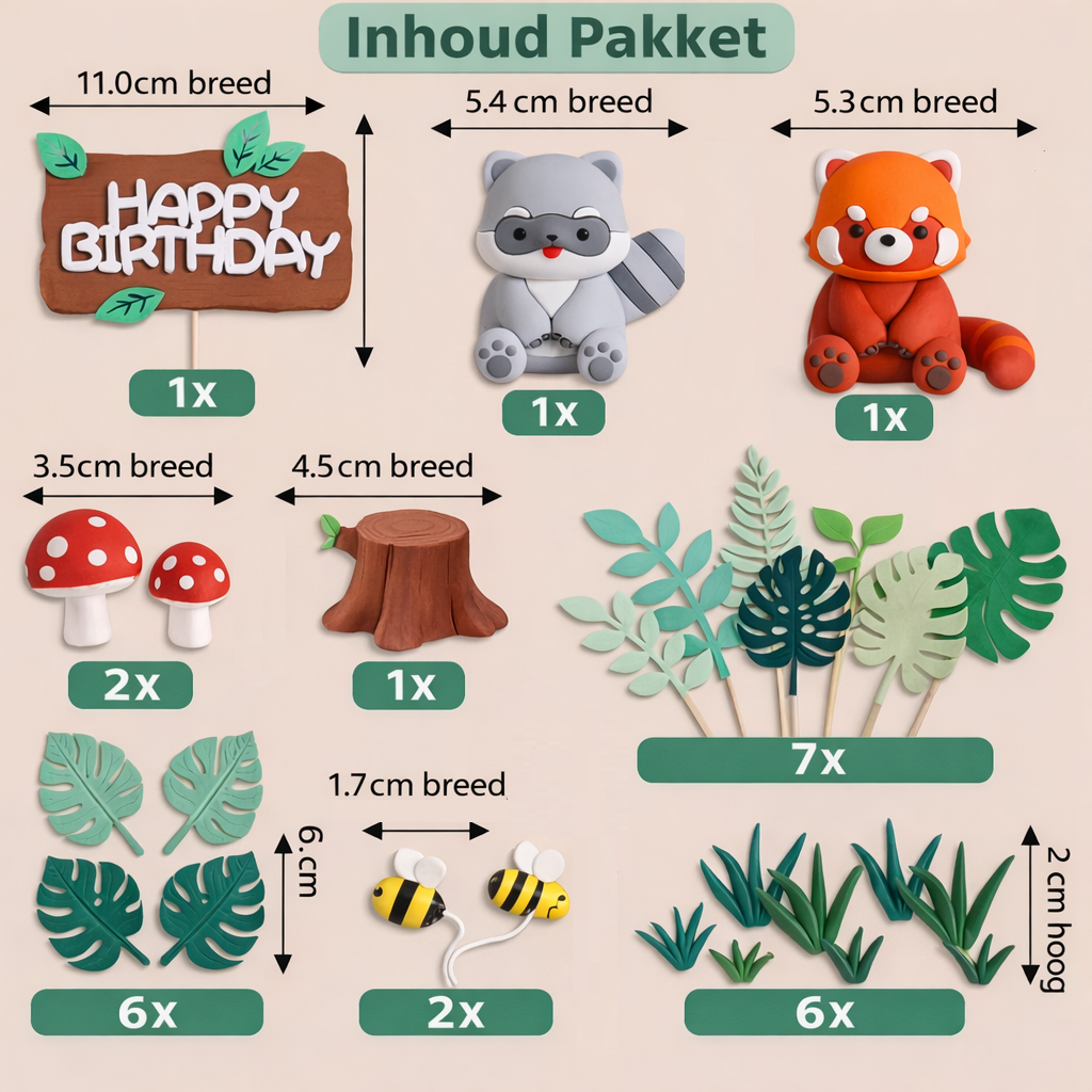 Set Bosdieren Taartdecoratie – Happy Birthday – Woodland Thema