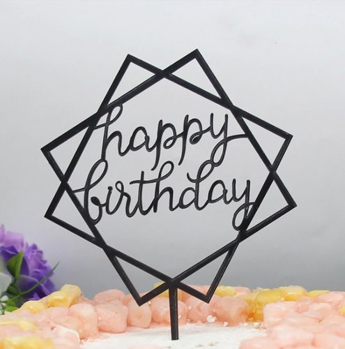 Taarttopper Happy Birthday Geometrisch – Zwart Acryl