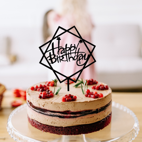 Taarttopper Happy Birthday Sterren – Zwart Acryl