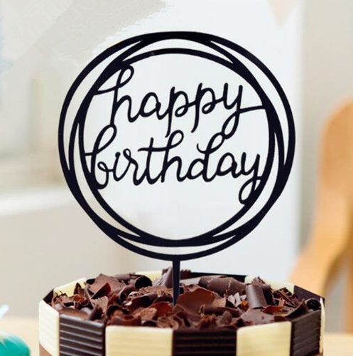 Taarttopper Happy Birthday Cirkel – Zwart Acryl