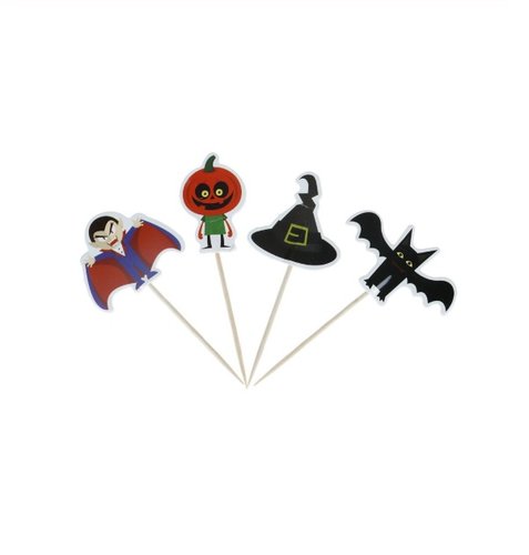 T-0171-Cupcake Decoratie Halloween Taarttopper Set 12 stuks