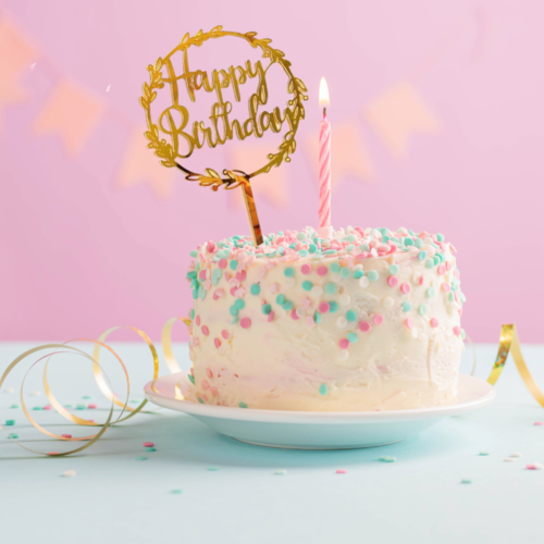 Taarttopper Happy Birthday met Krans – Goud Acryl