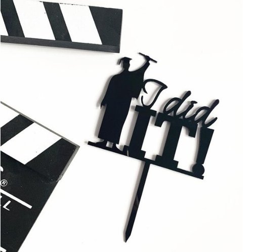 T-0184-Taart Decoratie - Geslaagd - Taarttopper - Diploma - Zwart