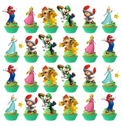 T-0194-Cupcake Decoratie - Mario Bros - Taarttopper - 24 stuks