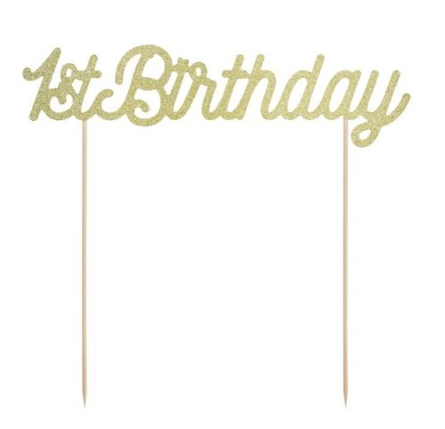 T-0245-PartyDeco Verjaardag Taarttopper 1st Birthday Goud