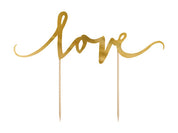T-0247-PartyDeco Taarttopper Love Goud Bruidstaart