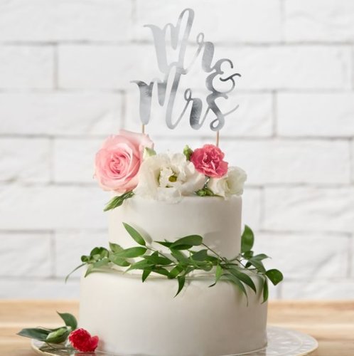 Taarttopper Mr & Mrs Groot – Zilver Karton