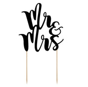 T-0250-PartyDeco Bruiloft Taarttopper Mr & Mrs Zwart