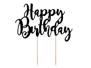 T-0251-PartyDeco Verjaardag Taarttopper Happy Birthday Zwart