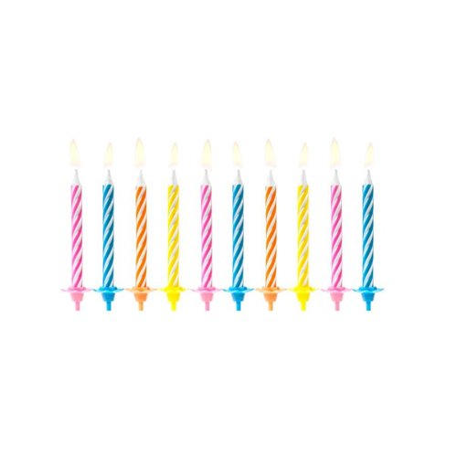 T-0256-PartyDeco Taartkaarsjes Kleuren 10 stuks